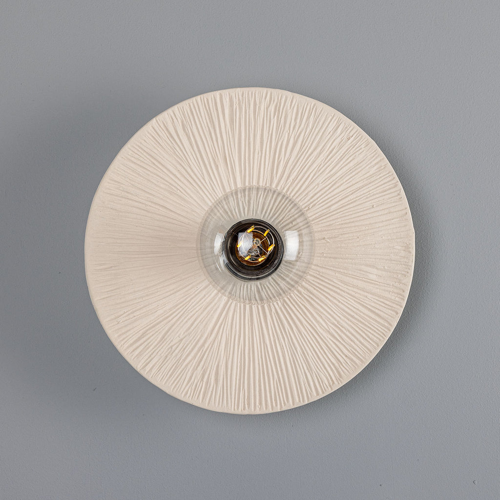 Bog Oak Organic Ceramic Disc Wall Light, Matte White Striped