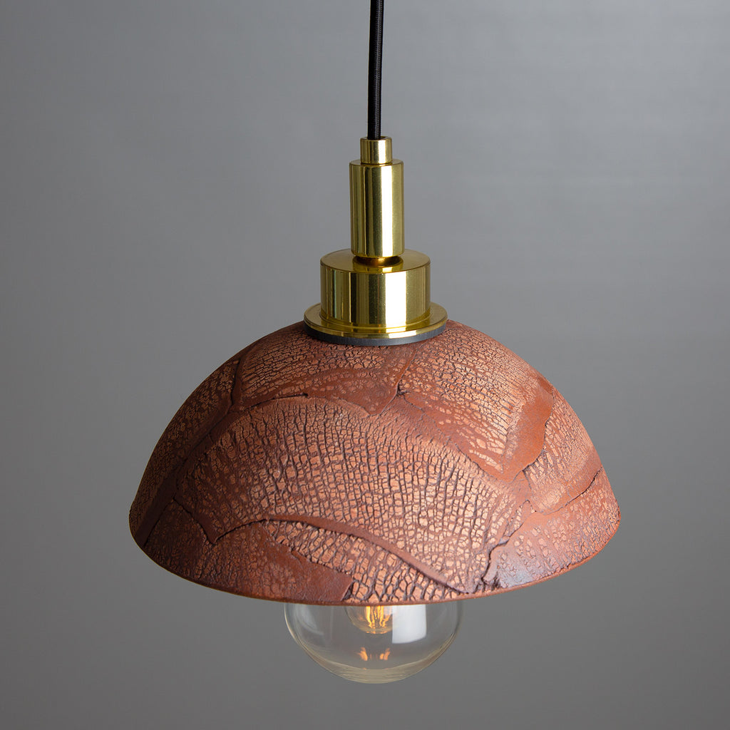 Kingii Ceramic Dome Bathroom Pendant Light 20cm, Red Iron IP44, Polished Brass