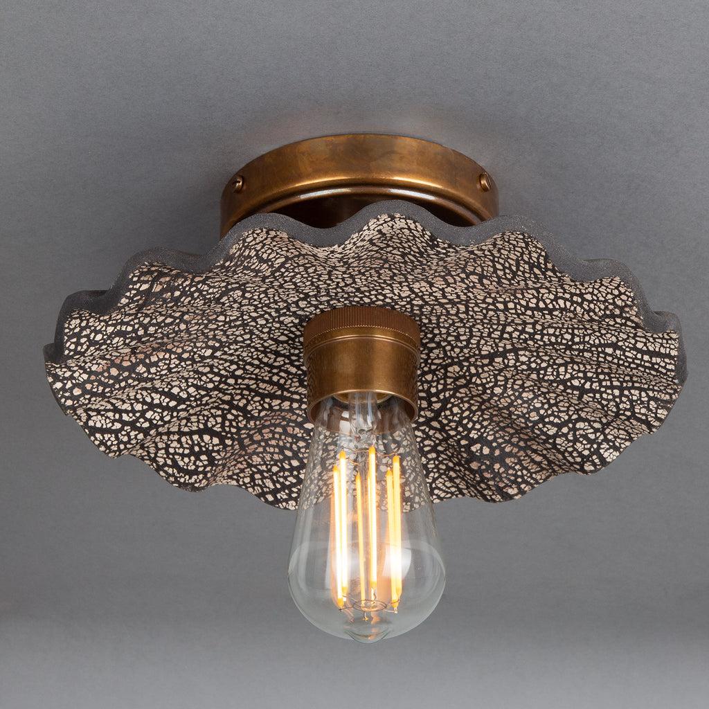 Kapok Organic Ceramic Ceiling Light 27cm, Black Clay, Antique Brass