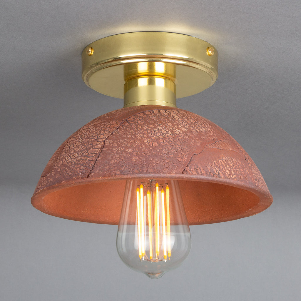 Kauri Organic Ceramic Dome Ceiling Light 20cm, Red Iron, Polished Brass