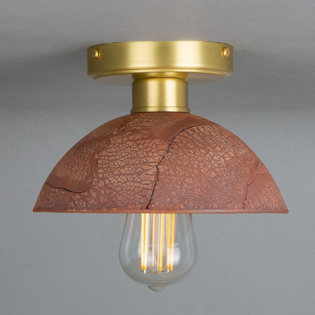 Kauri Organic Ceramic Dome Ceiling Light 20cm, Red Iron, Satin Brass