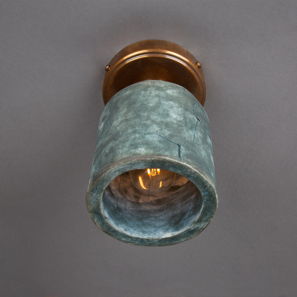 Osier Organic Ceramic Ceiling Light 11.5cm, Blue Earth, Antique Brass