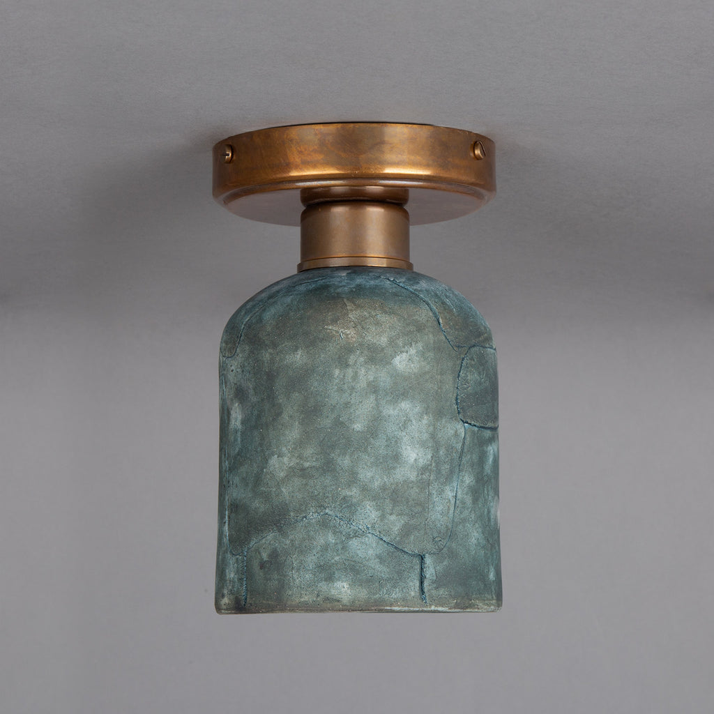 Osier Organic Ceramic Ceiling Light 11.5cm, Blue Earth, Antique Brass