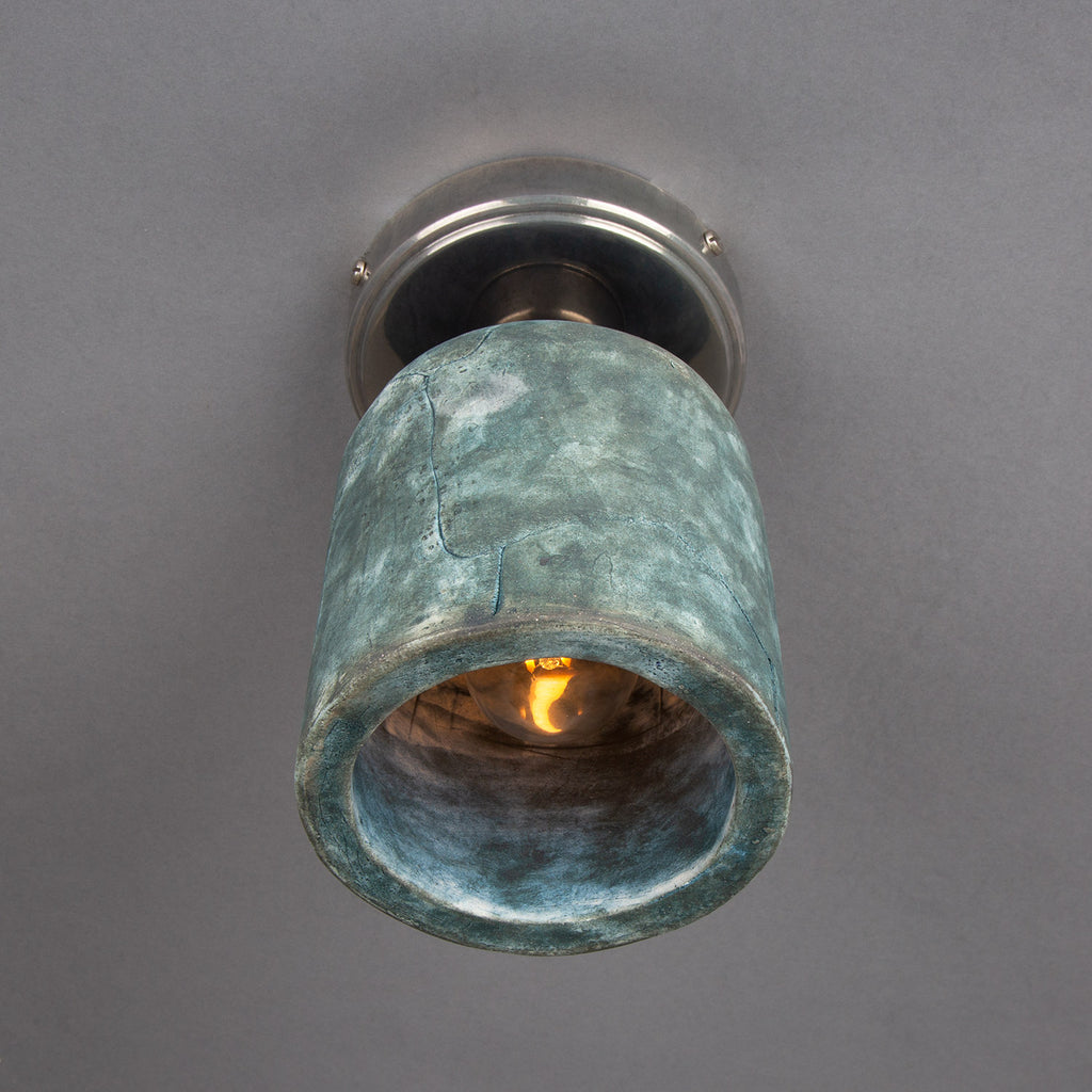 Osier Organic Ceramic Ceiling Light 11.5cm, Blue Earth, Antique Silver