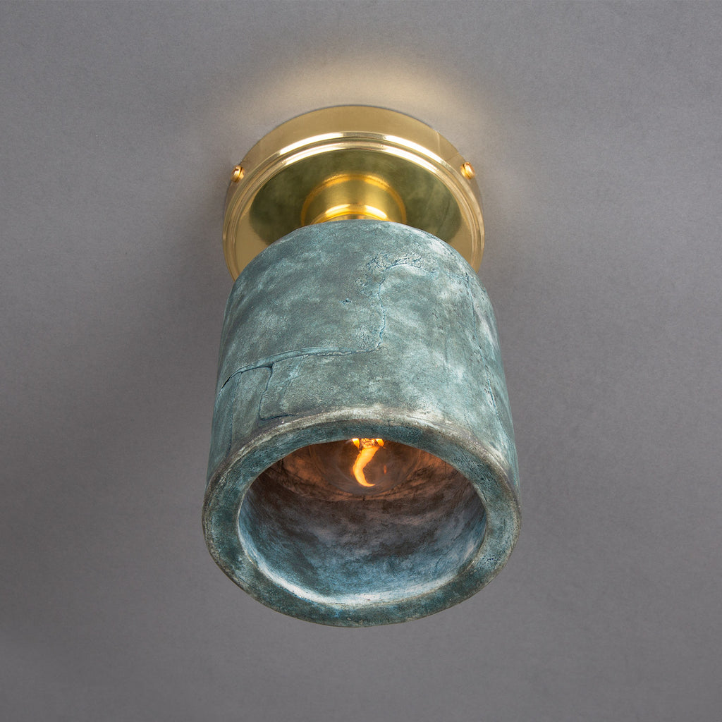 Osier Organic Ceramic Ceiling Light 11.5cm, Blue Earth, Polished Brass