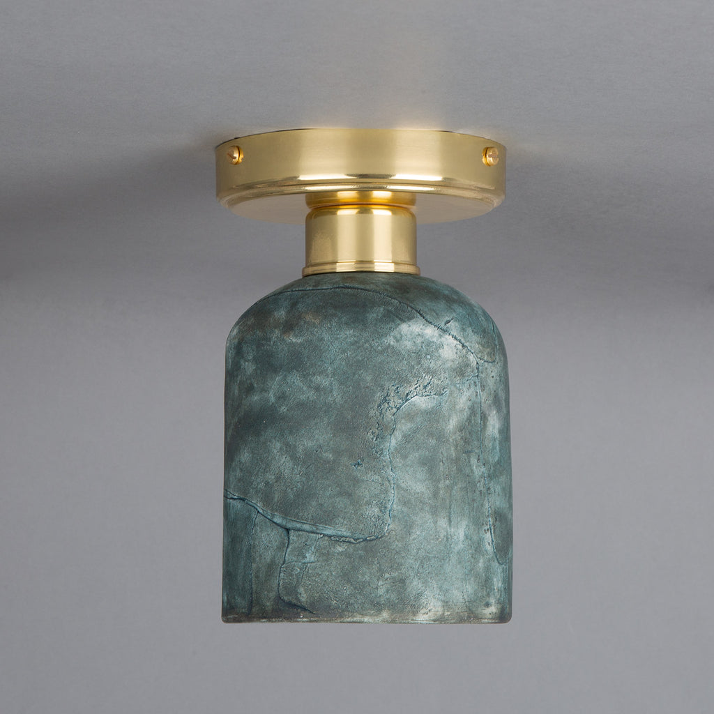 Osier Organic Ceramic Ceiling Light 11.5cm, Blue Earth, Polished Brass