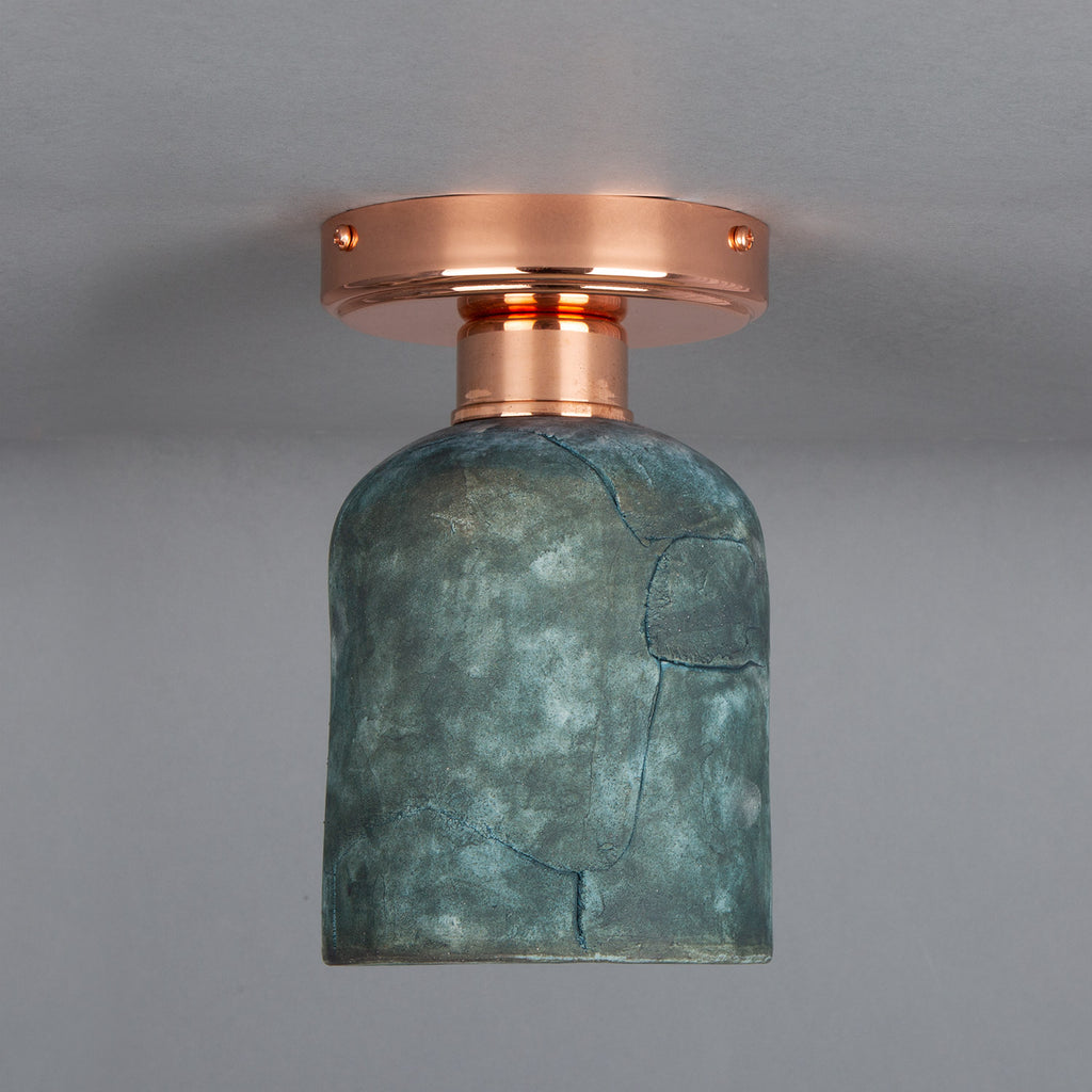 Osier Organic Ceramic Ceiling Light 11.5cm, Blue Earth, Polished Copper