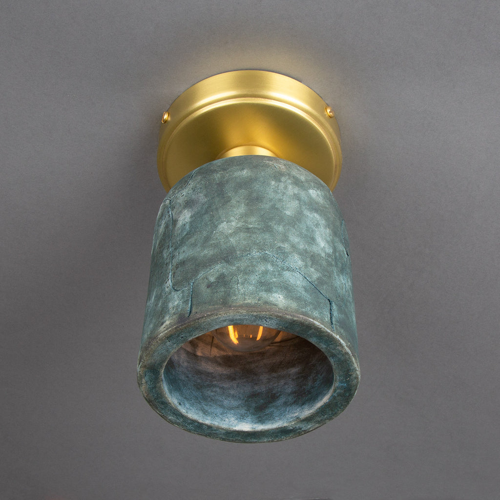 Osier Organic Ceramic Ceiling Light 11.5cm, Blue Earth, Satin Brass