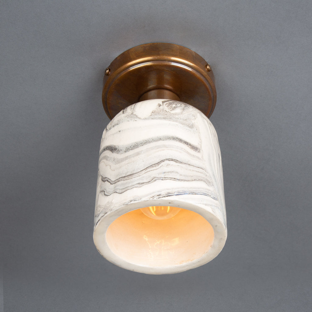 Osier Marbled Ceramic Flush Ceiling Light 11.5cm, Antique Brass