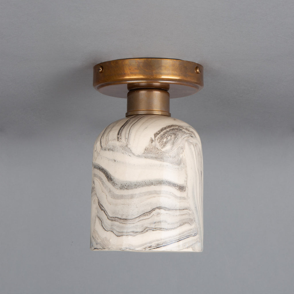 Osier Marbled Ceramic Flush Ceiling Light 11.5cm, Antique Brass