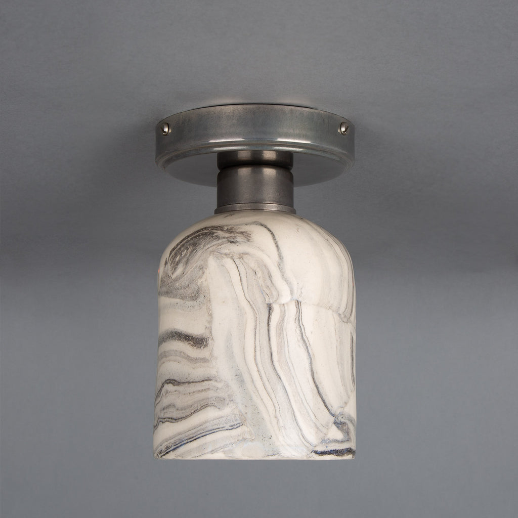Osier Marbled Ceramic Flush Ceiling Light 11.5cm, Antique Silver