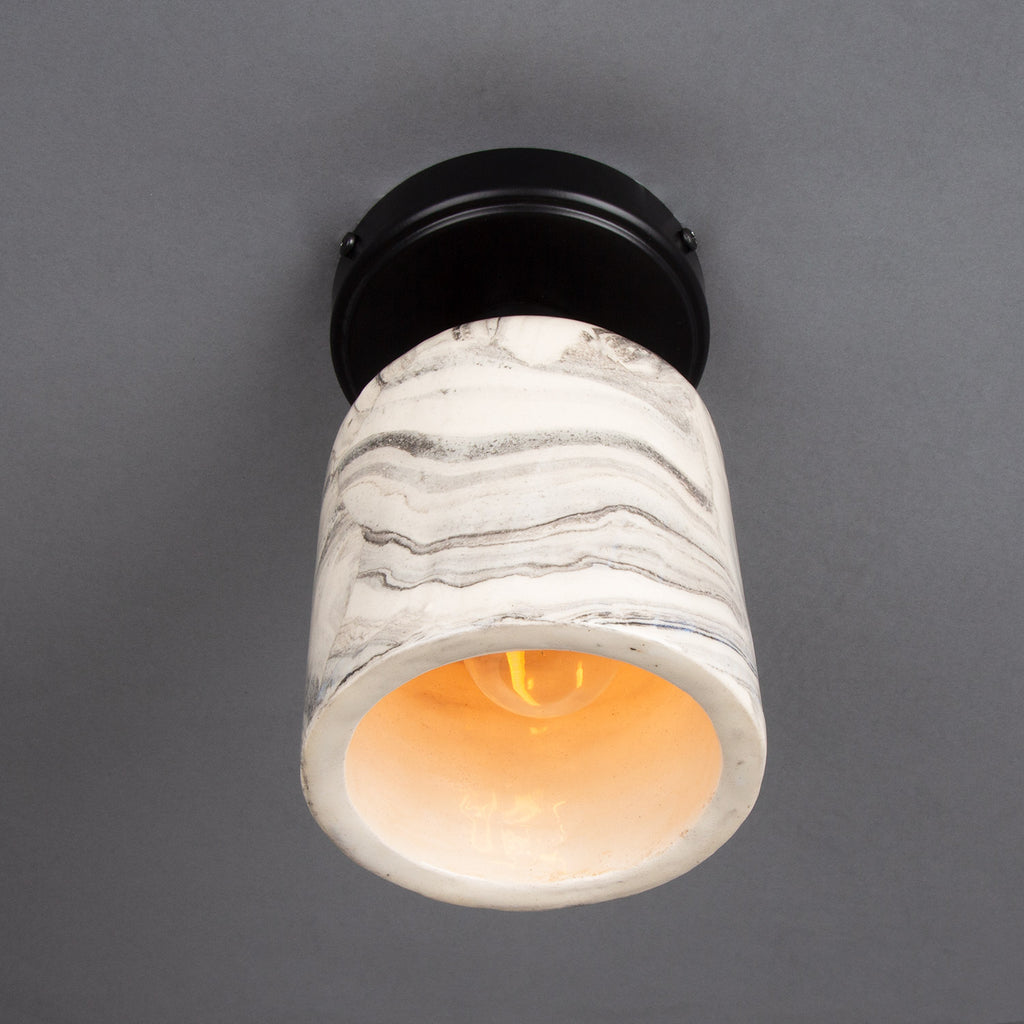 Osier Marbled Ceramic Flush Ceiling Light 11.5cm, Powder-Coated Matte Black