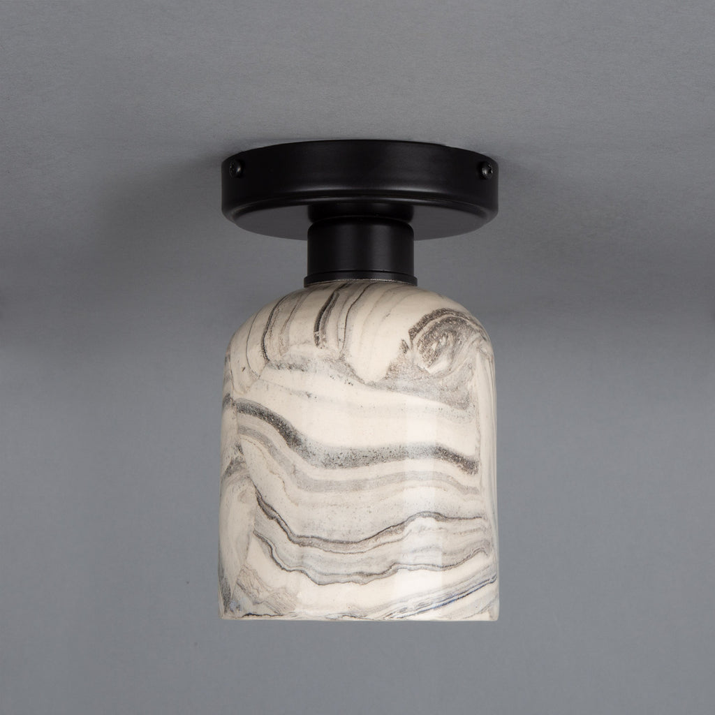 Osier Marbled Ceramic Flush Ceiling Light 11.5cm, Powder-Coated Matte Black