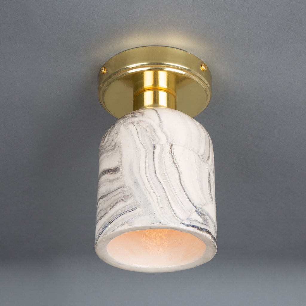 Osier Marbled Ceramic Flush Ceiling Light 11.5cm, Polished Brass