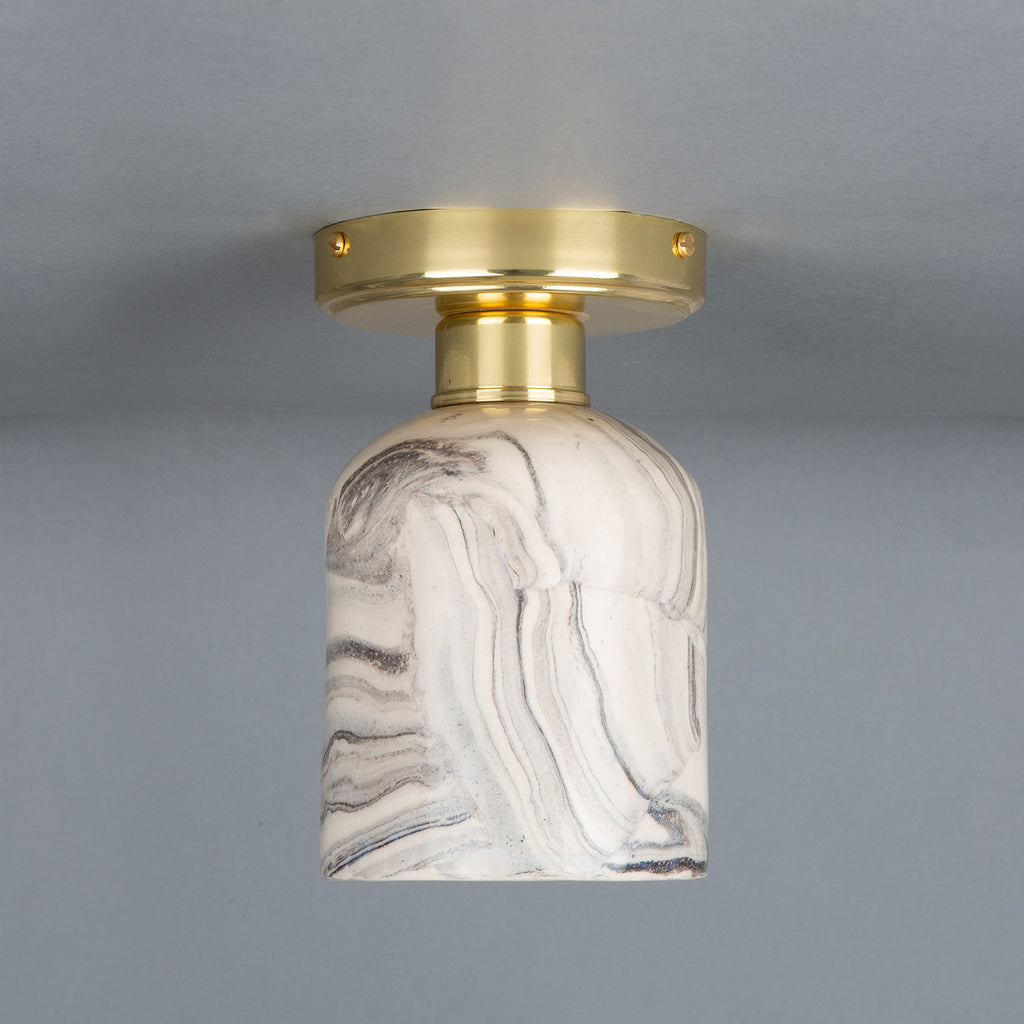 Osier Marbled Ceramic Flush Ceiling Light 11.5cm, Polished Brass