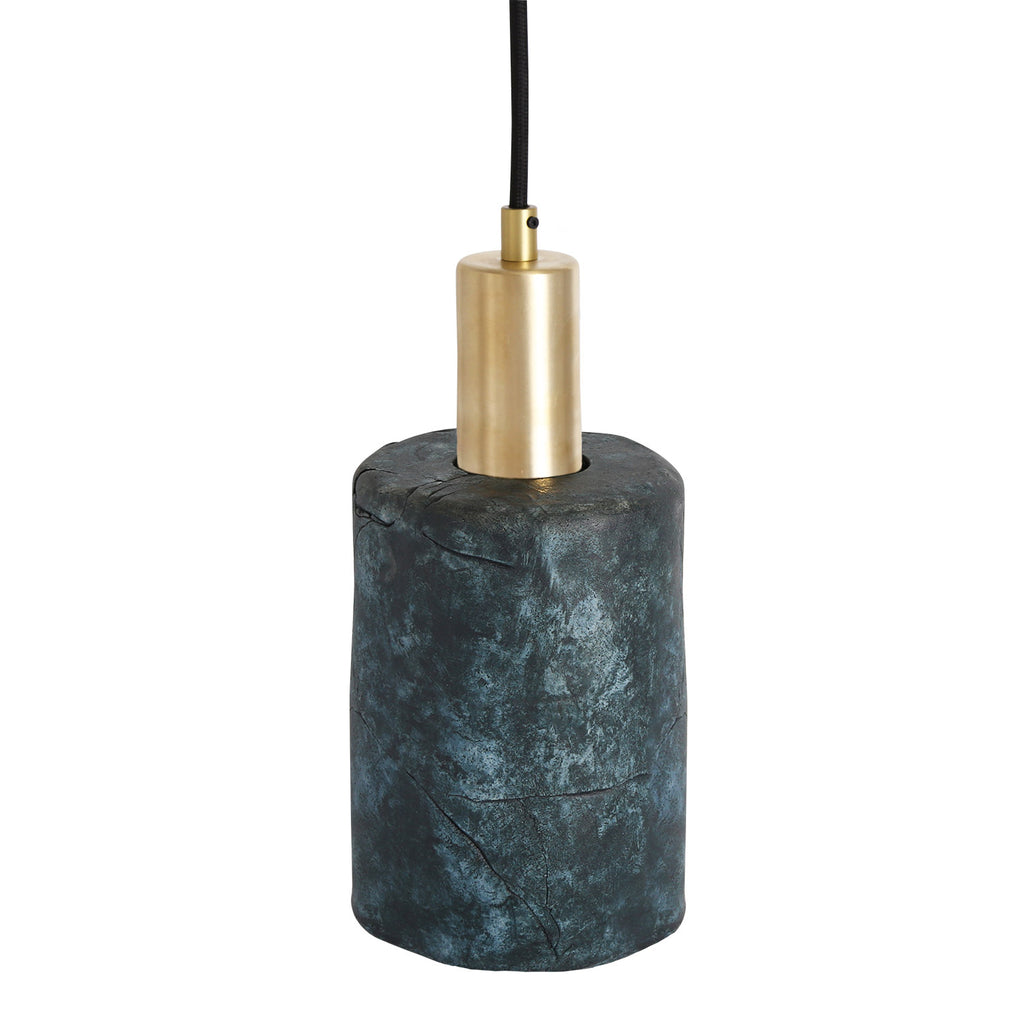 Senna Organic Ceramic Cylinder Pendant Light 12cm, Blue Earth
