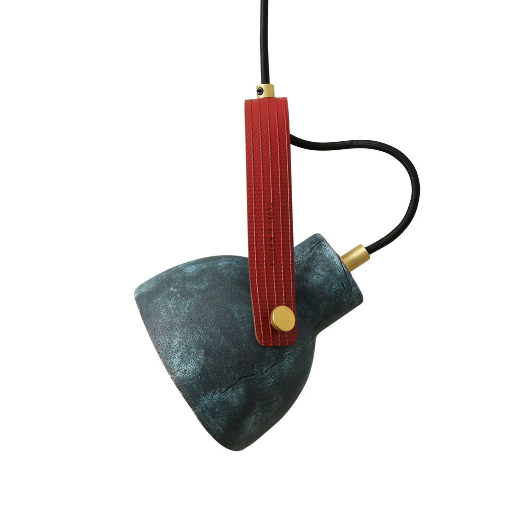 Pera Ceramic Pendant with Rescued Fire-Hose Strap, Blue Earth