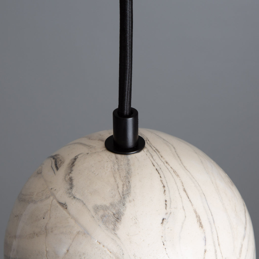 Rosa Marbled Ceramic Glass Globe Pendant Light, Powder-Coated Matte Black, Detail