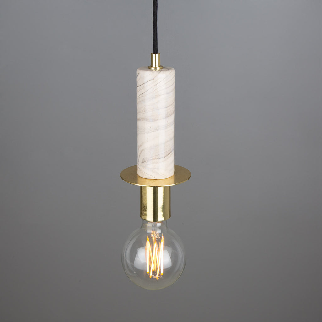 Figo Marbled Ceramic Slender Pendant Light 9.8cm, Polished Brass