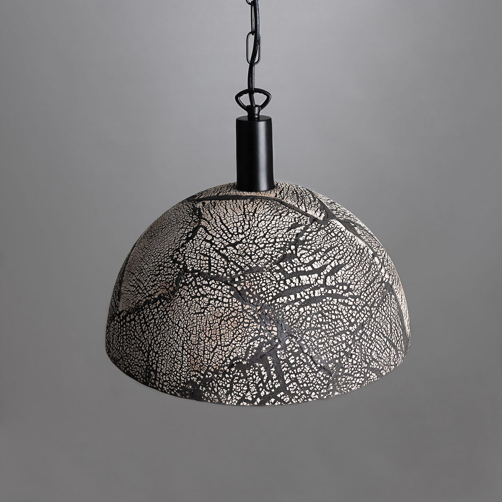 Kauri Organic Ceramic Dome Pendant Light 37cm, Black Clay, Powder-Coated Matte Black