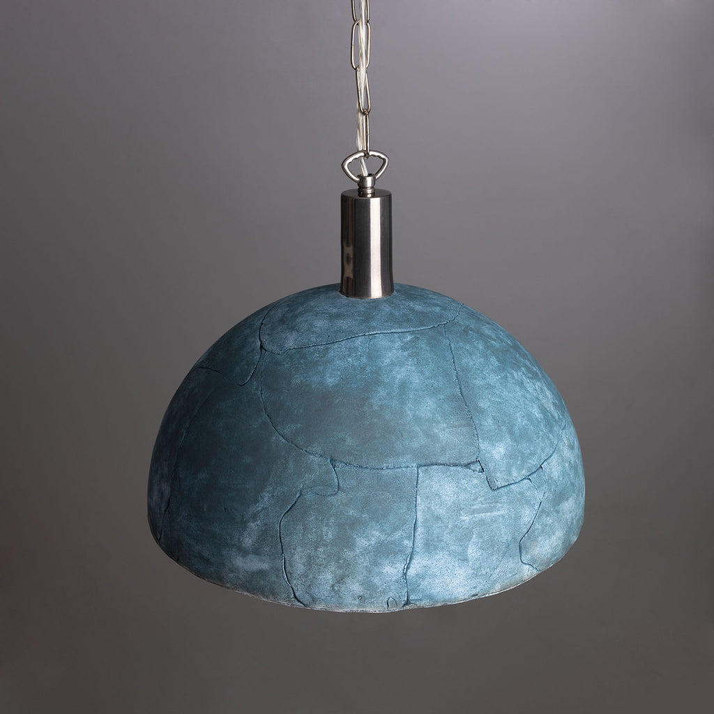 Kauri Organic Ceramic Dome Pendant Light 37cm, Blue Earth, Antique Silver