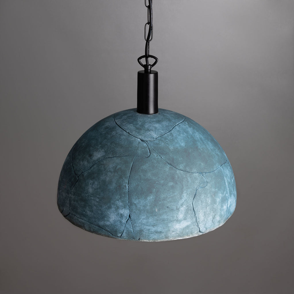 Kauri Organic Ceramic Dome Pendant Light 37cm, Blue Earth, Powder-Coated Matte Black