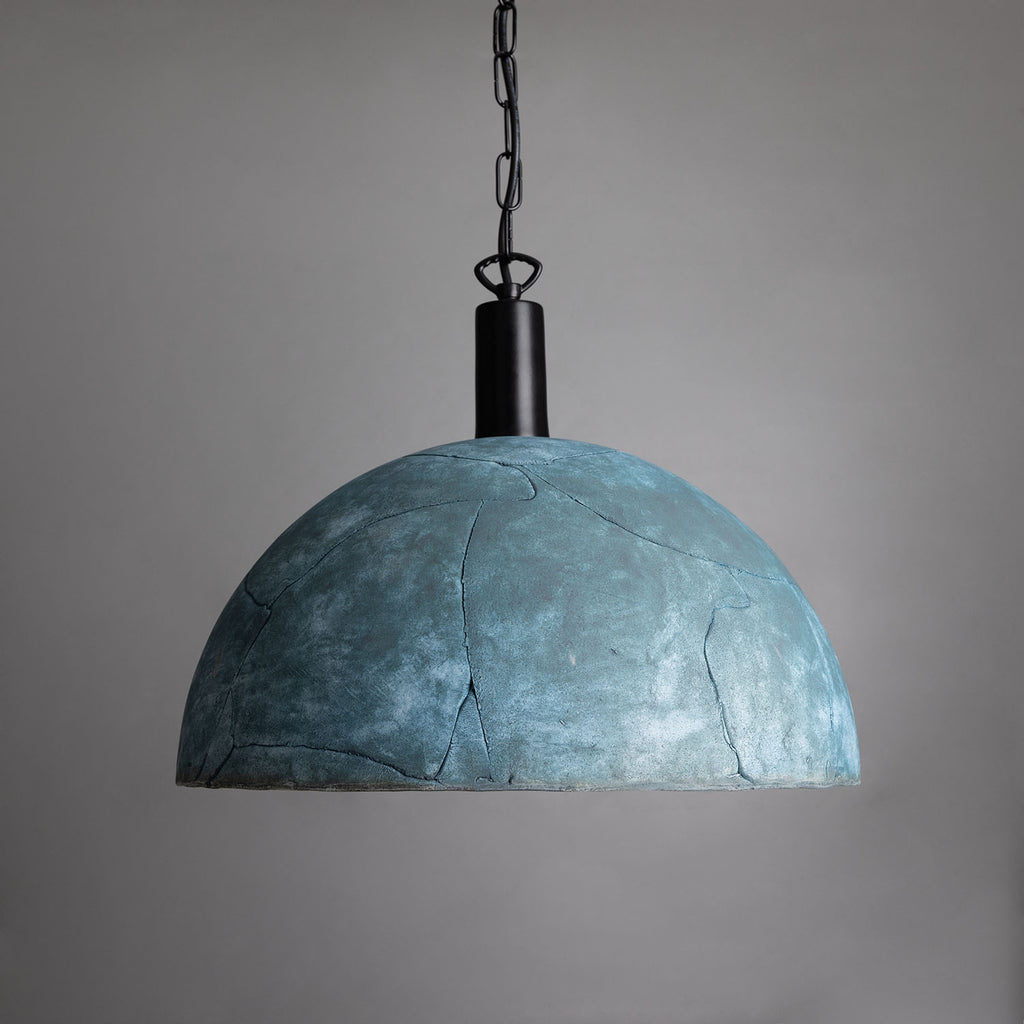 Kauri Organic Ceramic Dome Pendant Light 37cm, Blue Earth, Powder-Coated Matte Black