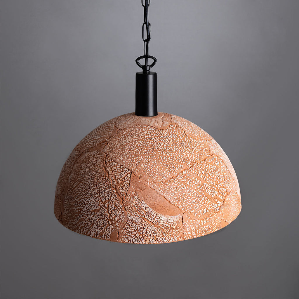 Kauri Organic Ceramic Dome Pendant Light 37cm, Red Iron, Powder-Coated Matte Black