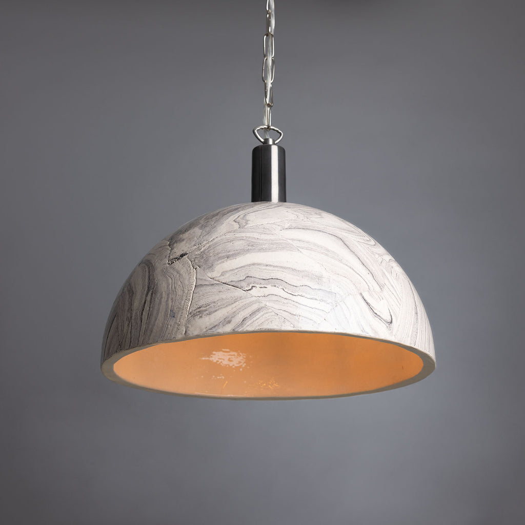 Kauri Marbled Ceramic Dome Pendant Light 37cm, Antique Silver 
