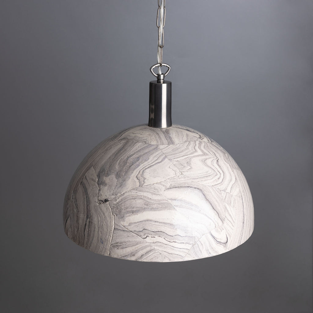 Kauri Marbled Ceramic Dome Pendant Light 37cm, Antique Silver 