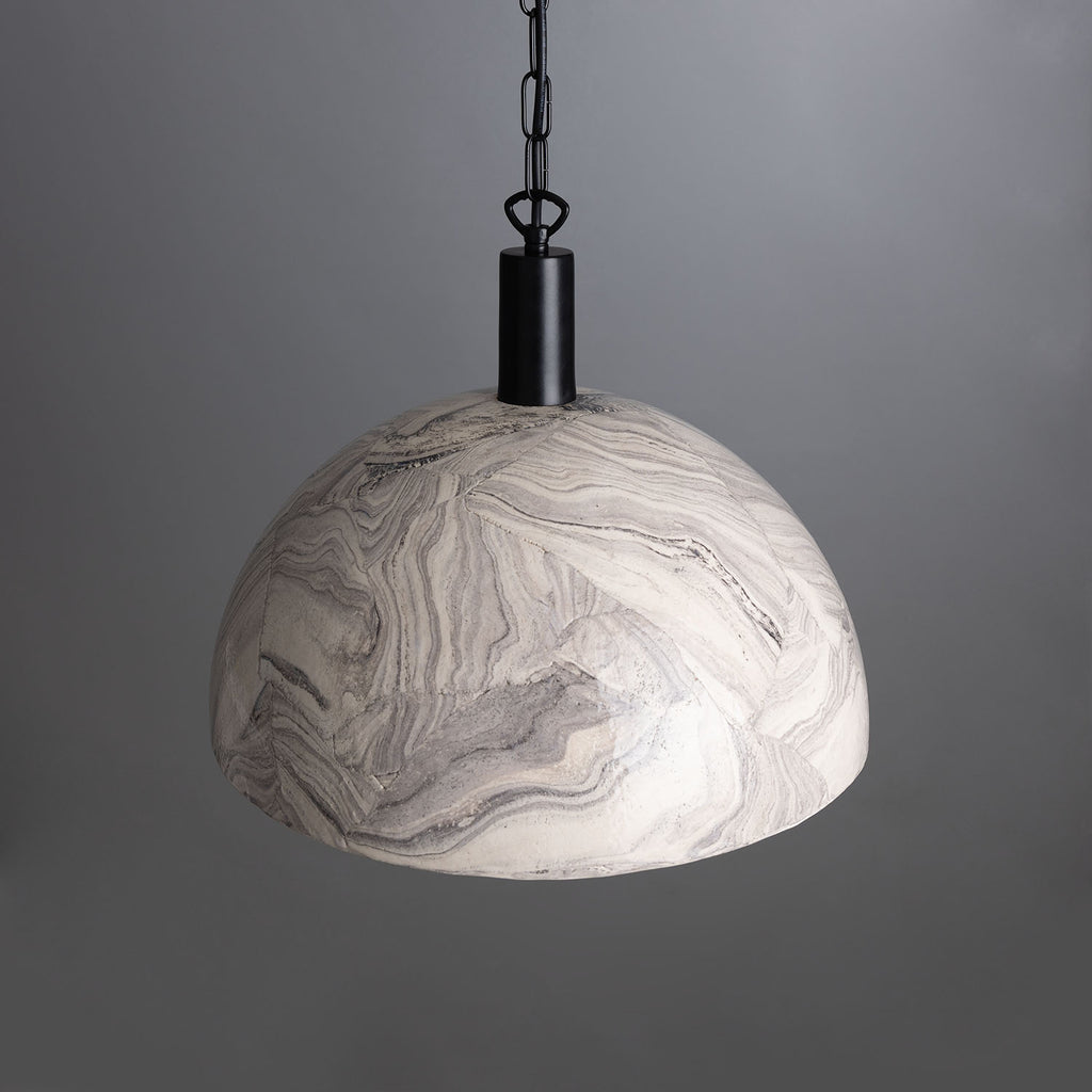 Kauri Marbled Ceramic Dome Pendant Light 37cm, Powder-Coated Matte Black
