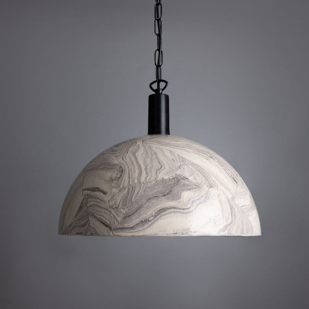 Kauri Marbled Ceramic Dome Pendant Light 37cm, Powder-Coated Matte Black