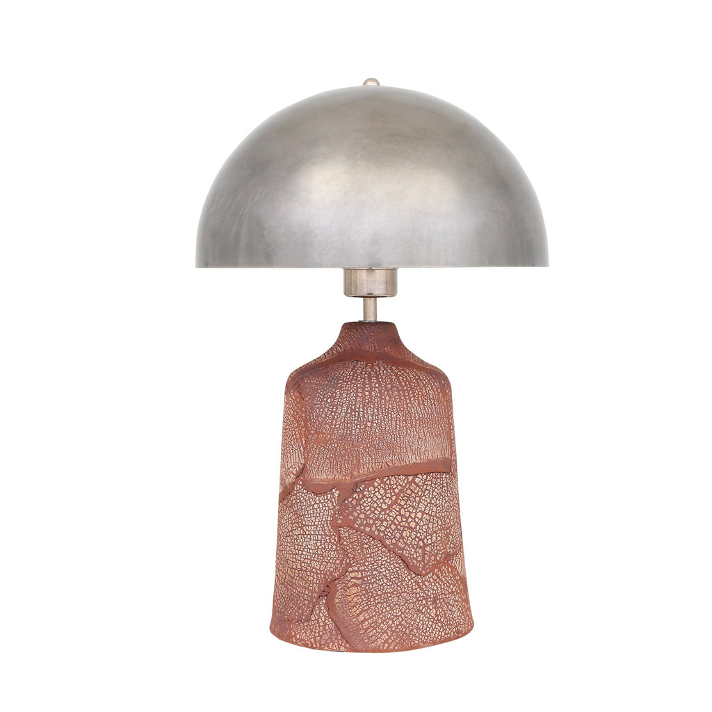 Cassia Tall Ceramic Table Lamp with Brass Dome Shade, Red Iron