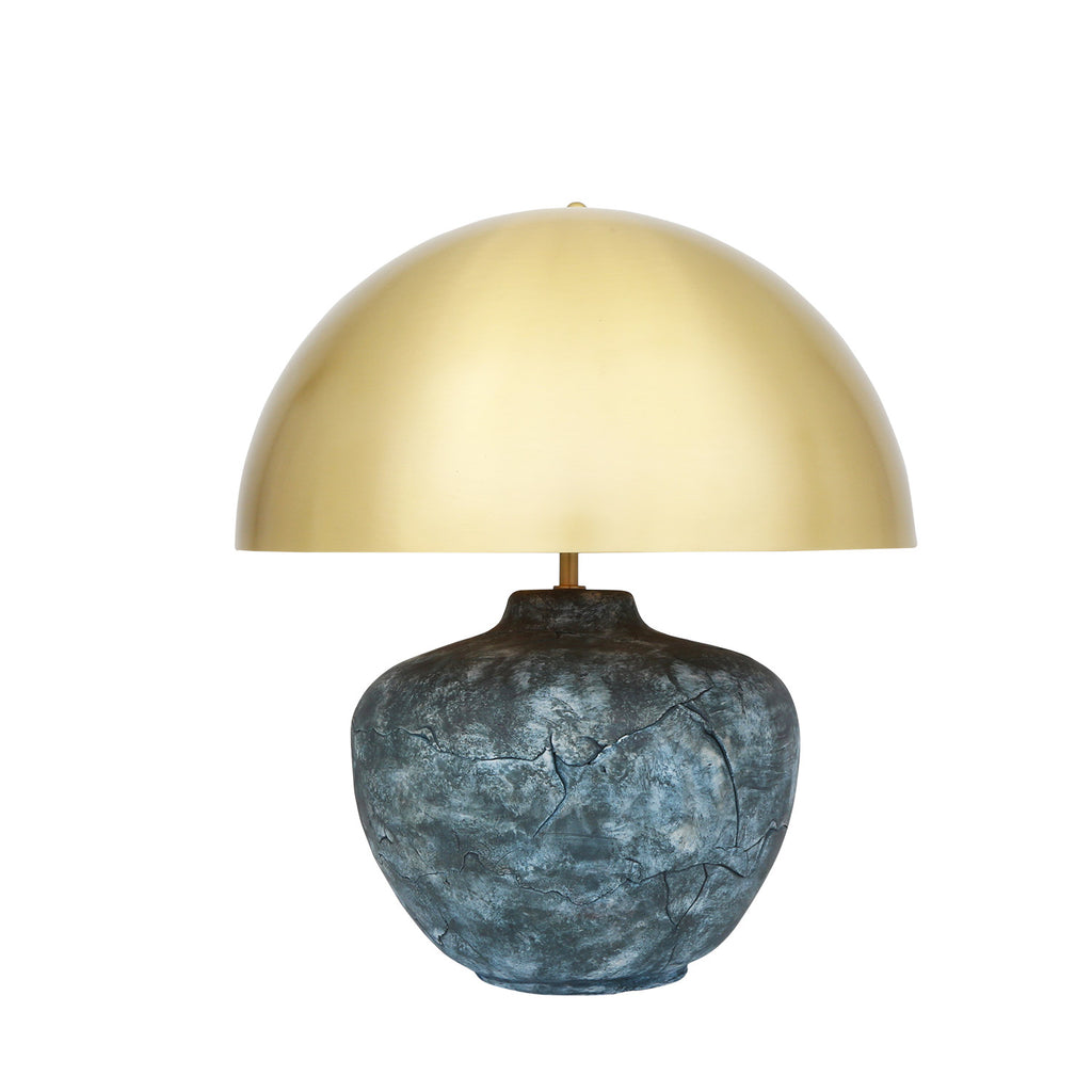 Lawson Ceramic Table Lamp with Brass Dome Shade, Blue Earth