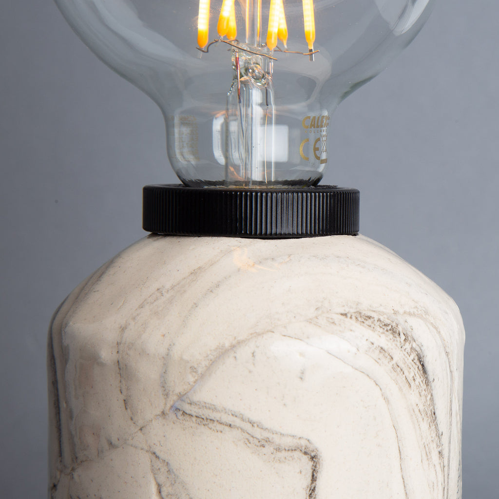 Bixa Small Marbled Ceramic Table Lamp, Powder-Coated Matte Black, Detail