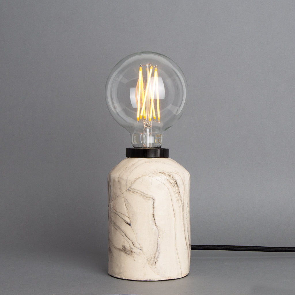 Bixa Small Marbled Ceramic Table Lamp, Powder-Coated Matte Black