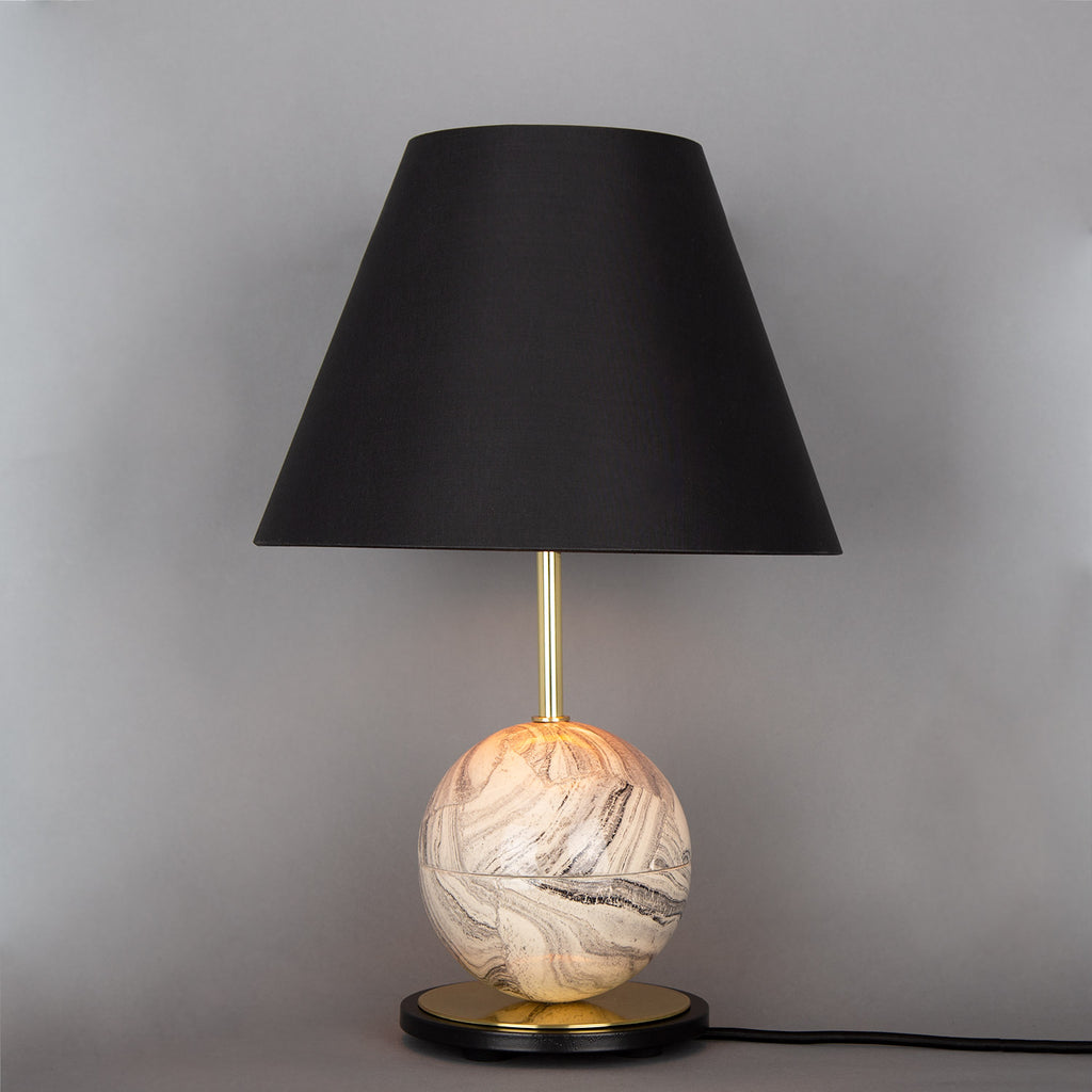 Byrd Marbled Ceramic Table Lamp with Black Fabric Shade, Polished Brass