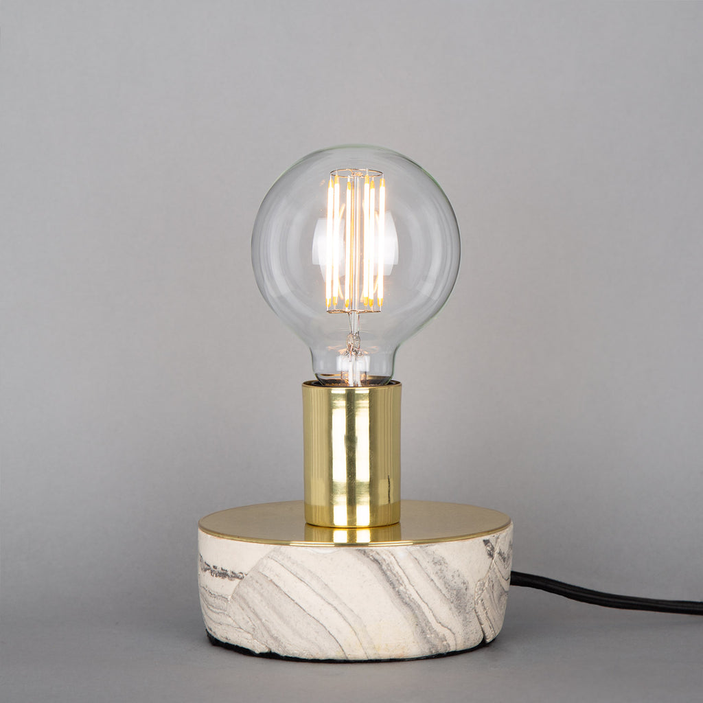 Fontana Marbled Ceramic and Brass Table Lamp, Polished Brass