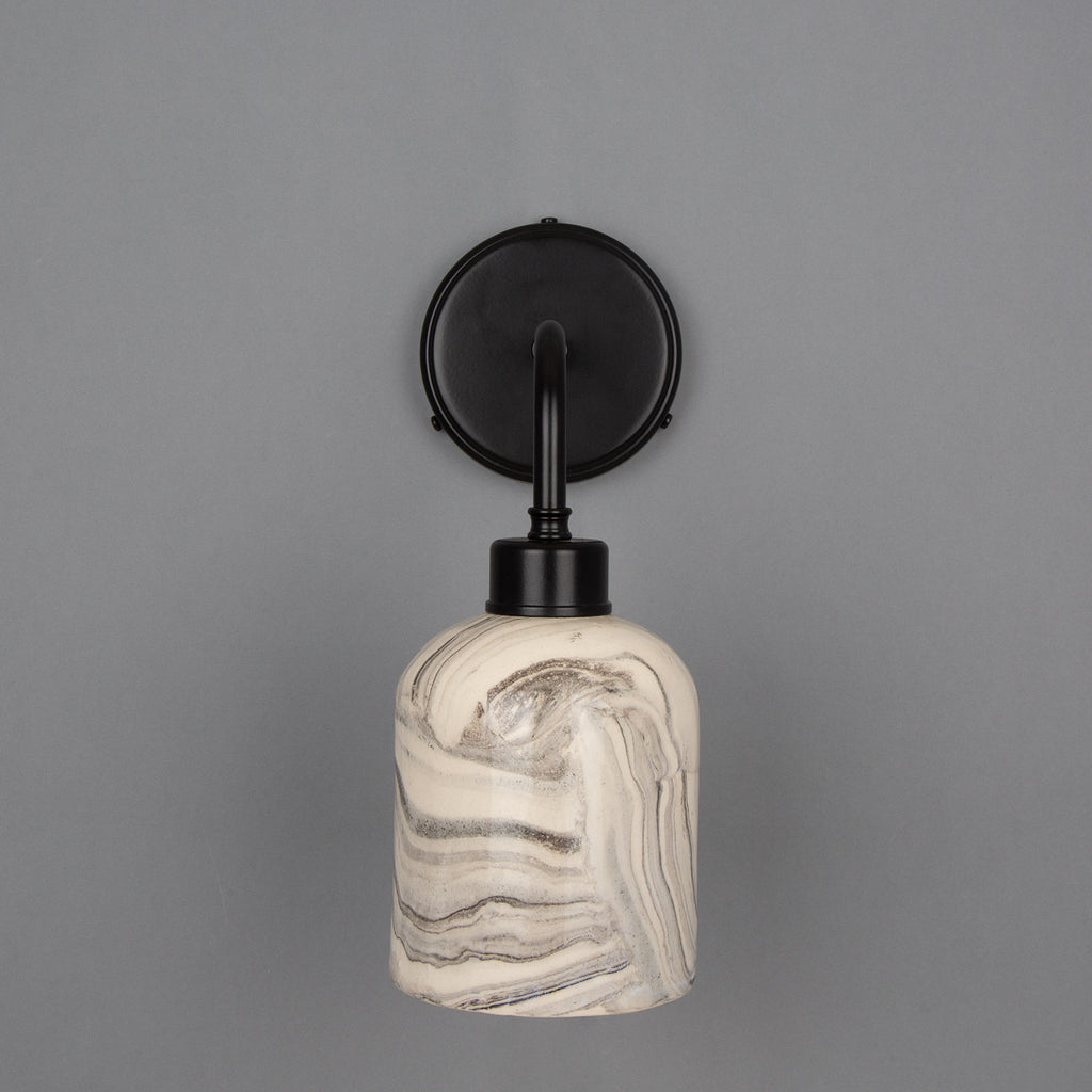 Osier Marbled Ceramic Wall Light, Powder-Coated Matte Black