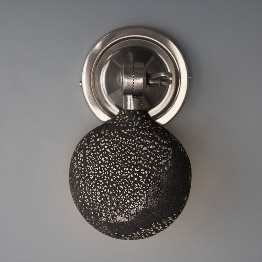 Coco Adjustable Ceramic Wall Light, Black Clay, Antique Silver