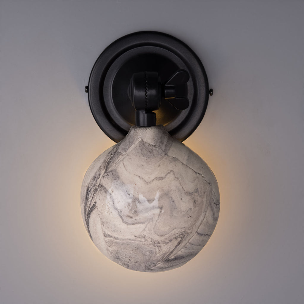 Coco Adjustable Marbled Ceramic Wall Light, Powder-Coated Matte Black 