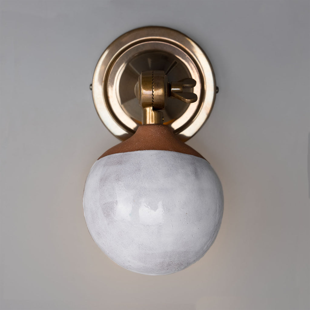 Coco Adjustable Ceramic Wall Light, Terracotta and White Glaze, Antique Brass